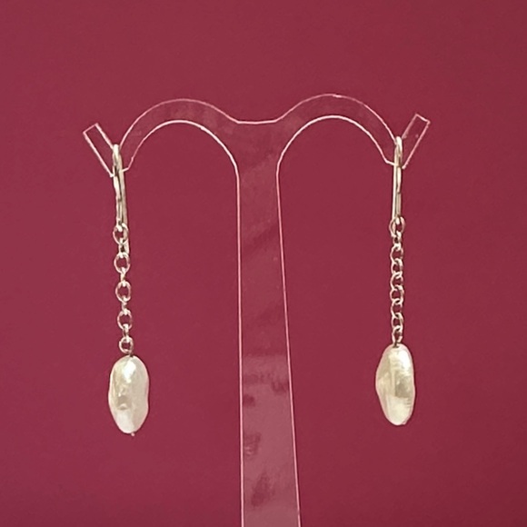 sterling silver real Pearl Drop Earrings